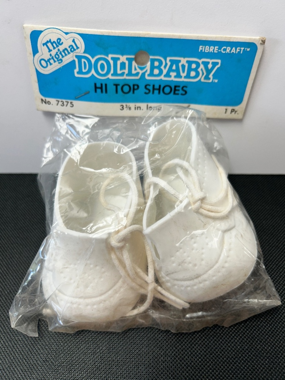 NIP The Original Doll Baby Hi Top Soes White 7375 Fiber Craft 3 3/8" Long